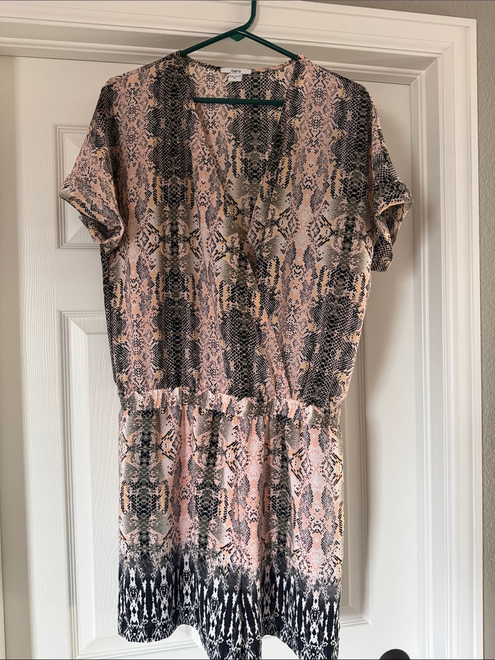 Bar III Pink and Black Snake-Print Romper